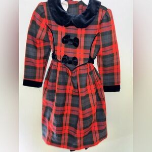 Vintage Bonnie Jean Plaid Red and Black Dress with Velvet Accents Holiday